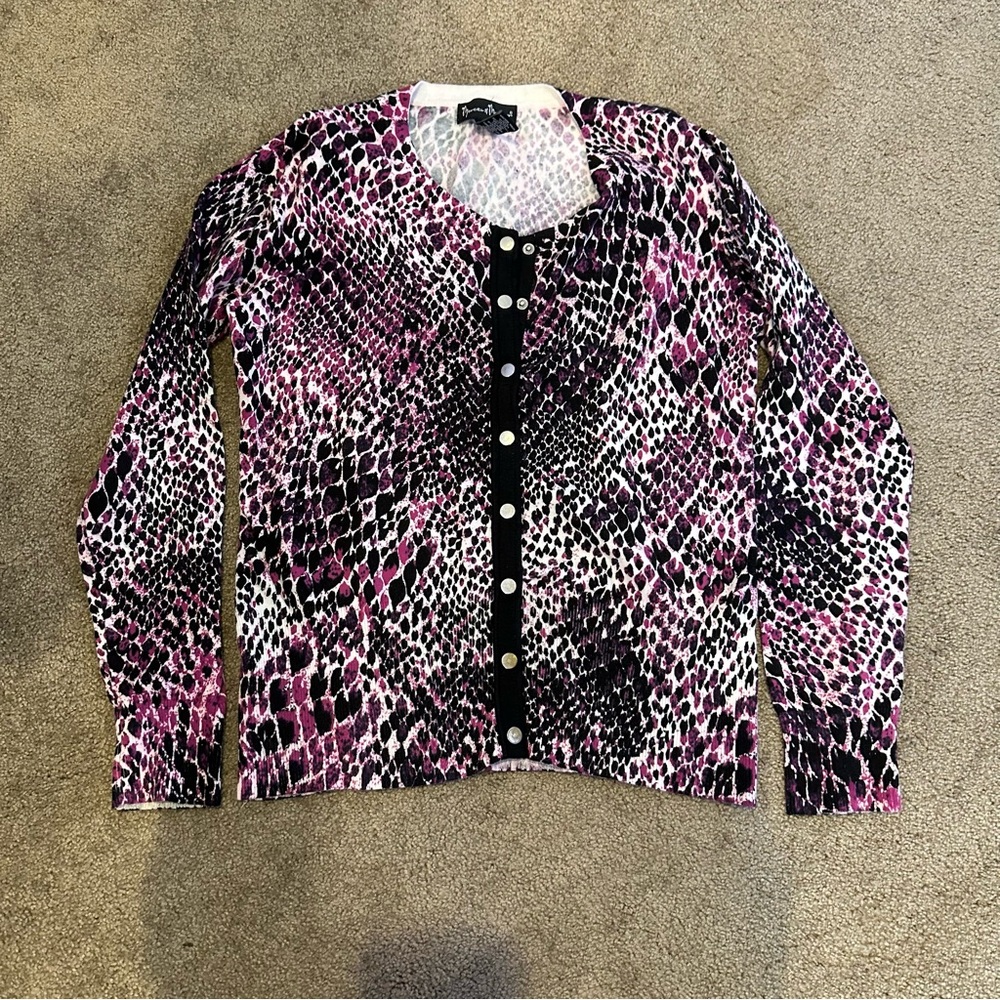 Mercer & Madison Snake Print Animal Cardigan Button Front Sweater